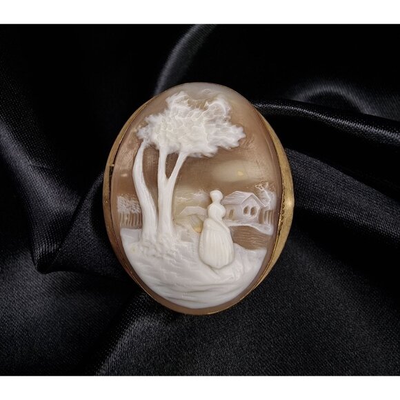 19th Century Antique Shell Cameo Brooch Hand Carved Victorian - Picture 1 of 5